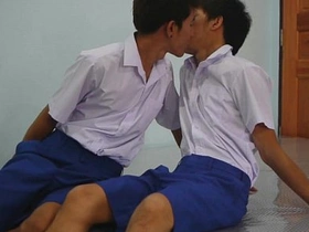 Gay Asian piss and bareback sex with a schoolboy