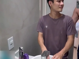 Gay sex with an Asian twink and a Brazilian hunk.