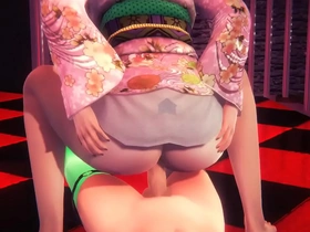 Nezuko, the sissy crossdress Japanese femboy gets a footjob and fucked by a big cock
