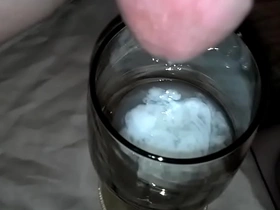 Solo boy Asian masturbates and cums in glass