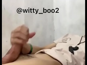 Alter Asian masturbates in front of the camera.