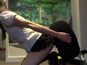 Crossdresser enjoys anal pleasure with toys